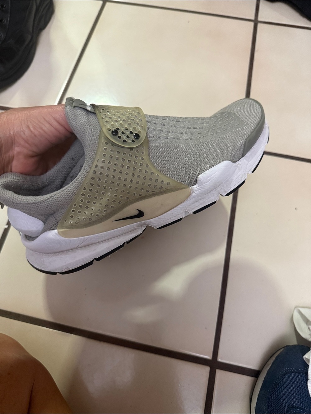 Nike Kids Light Grey Slip-On Sneaker with Beige Strap